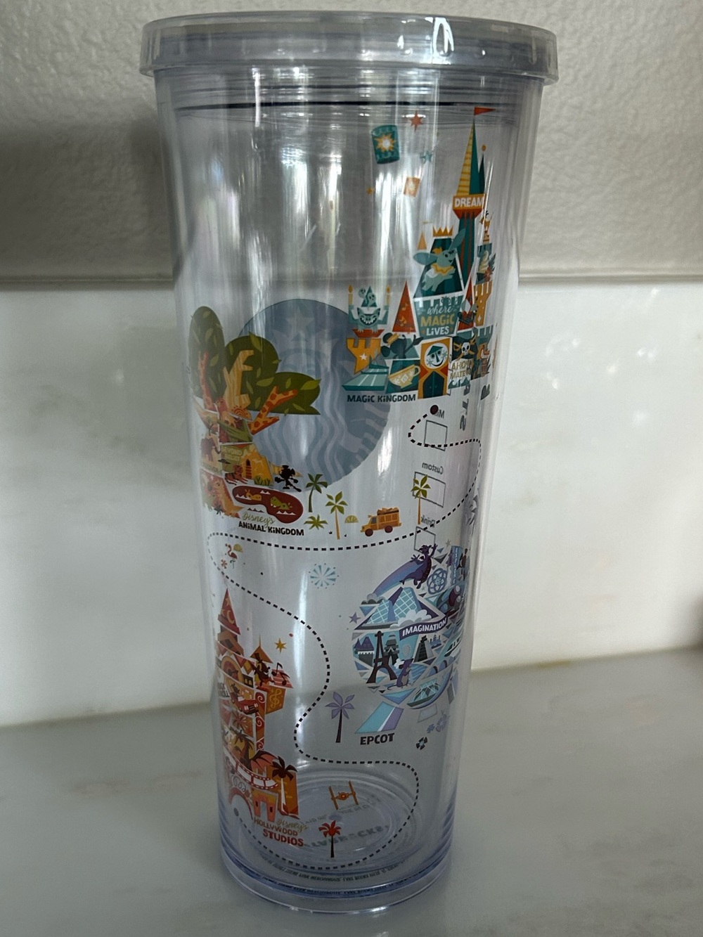 2020 Starbucks Disney World Parks Icons Map Cold Cup Venti Plastic Tumbler 24oz
